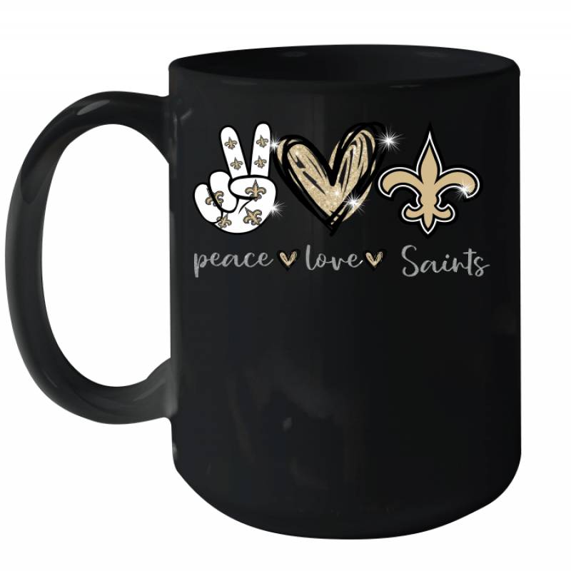 Peace Love Saints gift for New Orleans Saints Fans Ceramic Mug 15oz