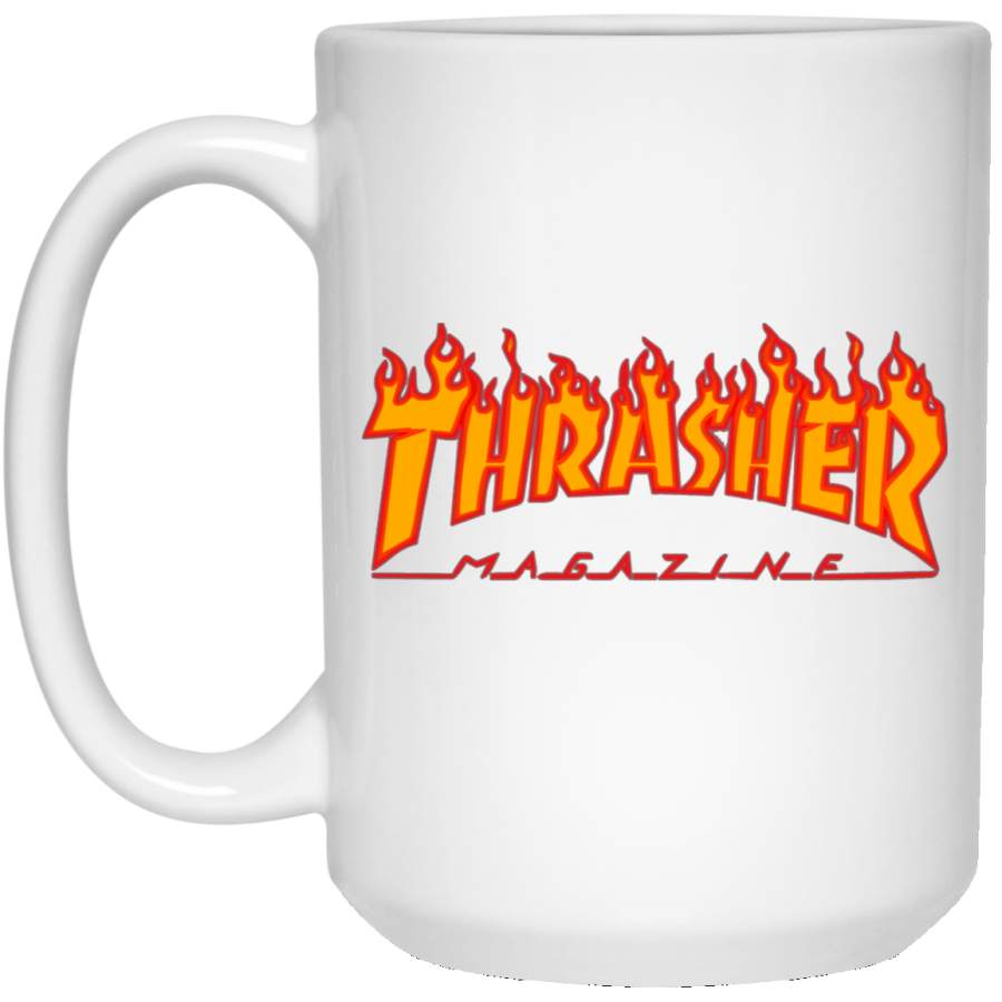 Thrasher Magazine Skateboarding Fire Design White Big Mug