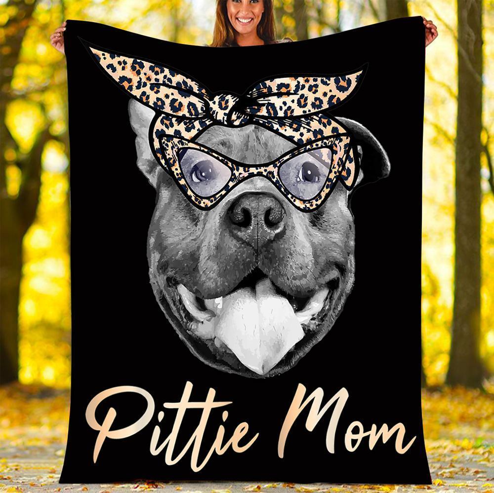 Custom Quilt Pittie Mom Cute Pitbull Mama Leopard Quilt Premium Quilt Blanket Size Throw, Twin, Queen, King, Super King