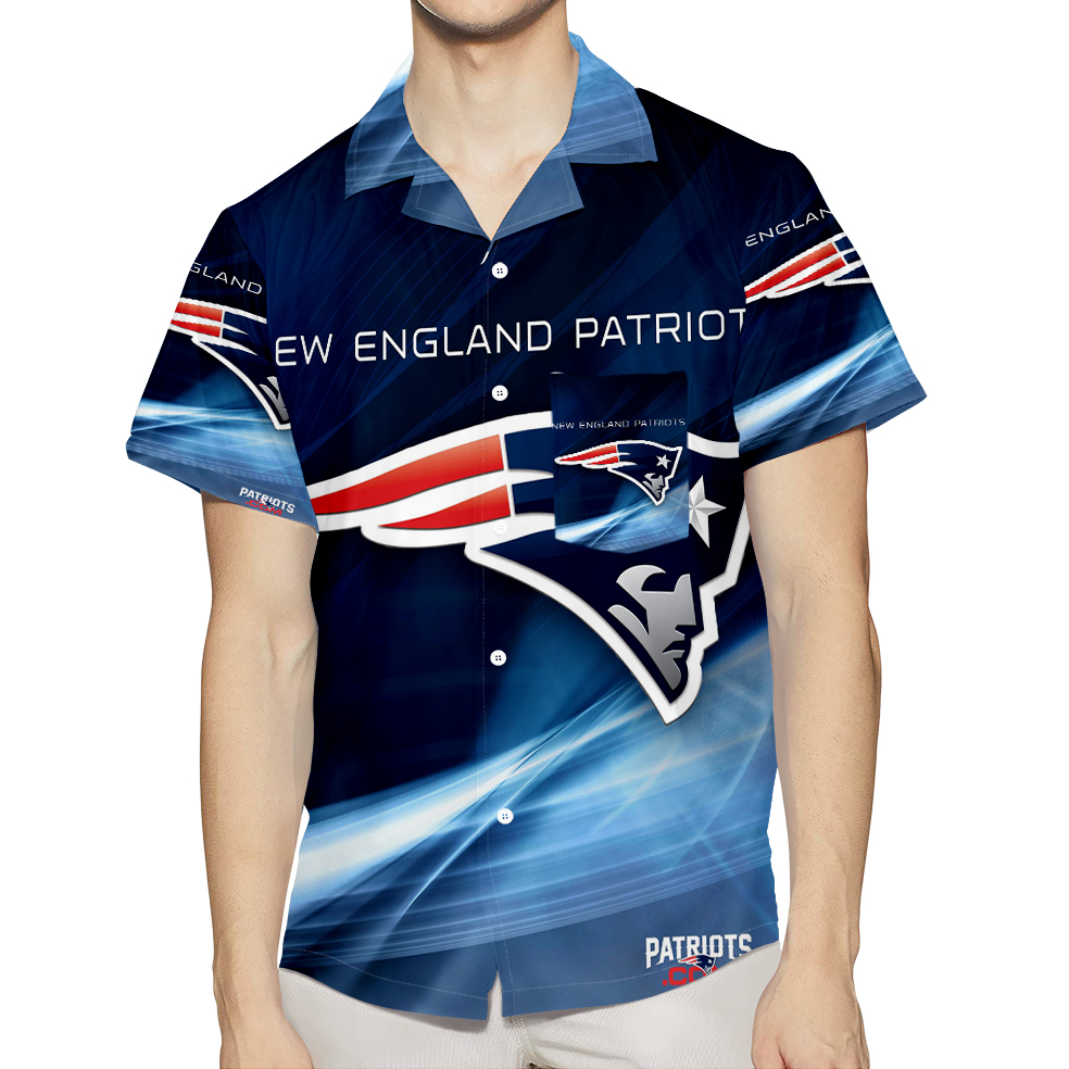 New England Patriots Light Navy 3D All Over Print Summer Beach Hawaiian Shirt With Pocket