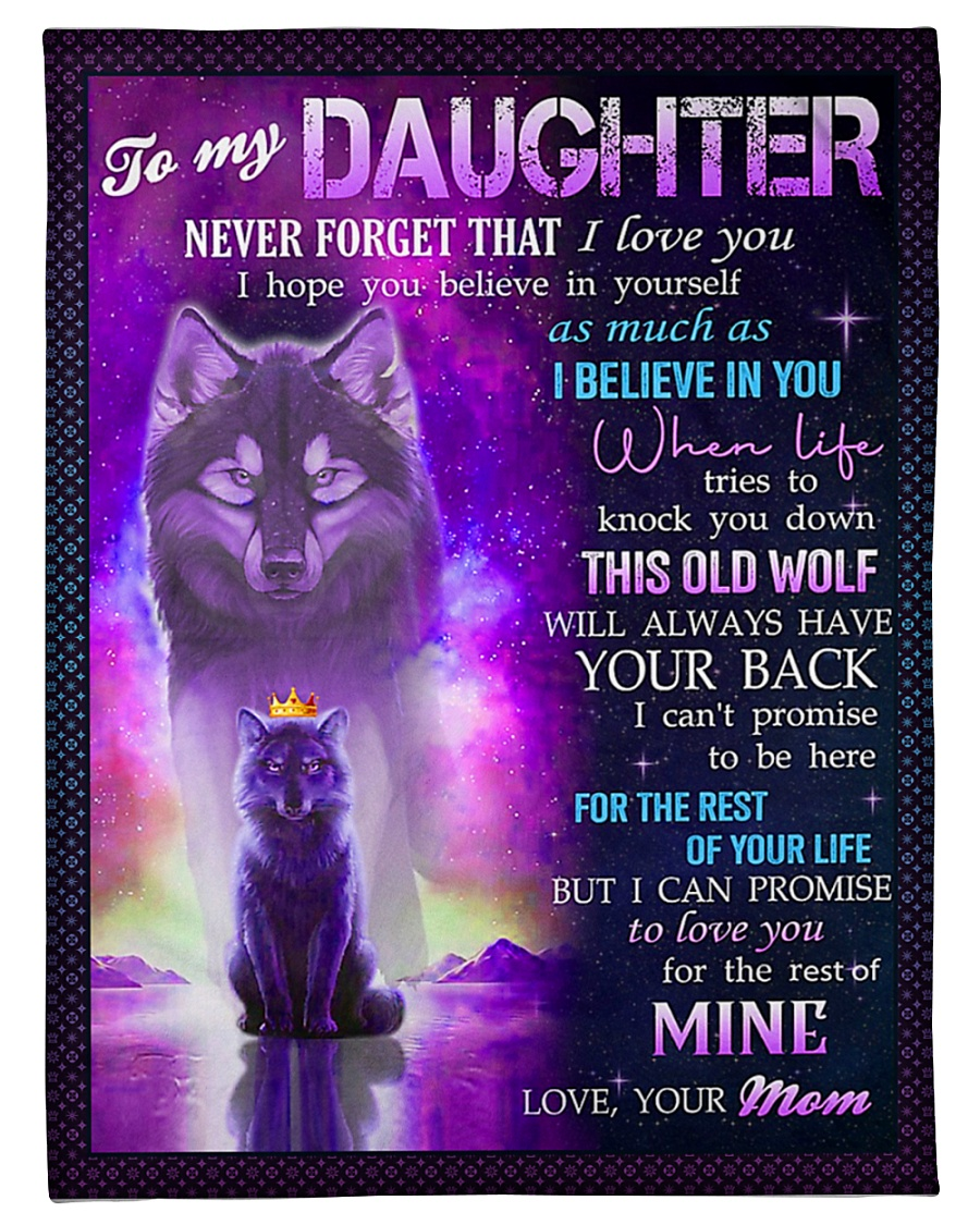 Personalized Fleece Blanket For Daughter Print Photo Wolf Family Sweet Message For Daughter Customized Blanket Gifts For Birthday