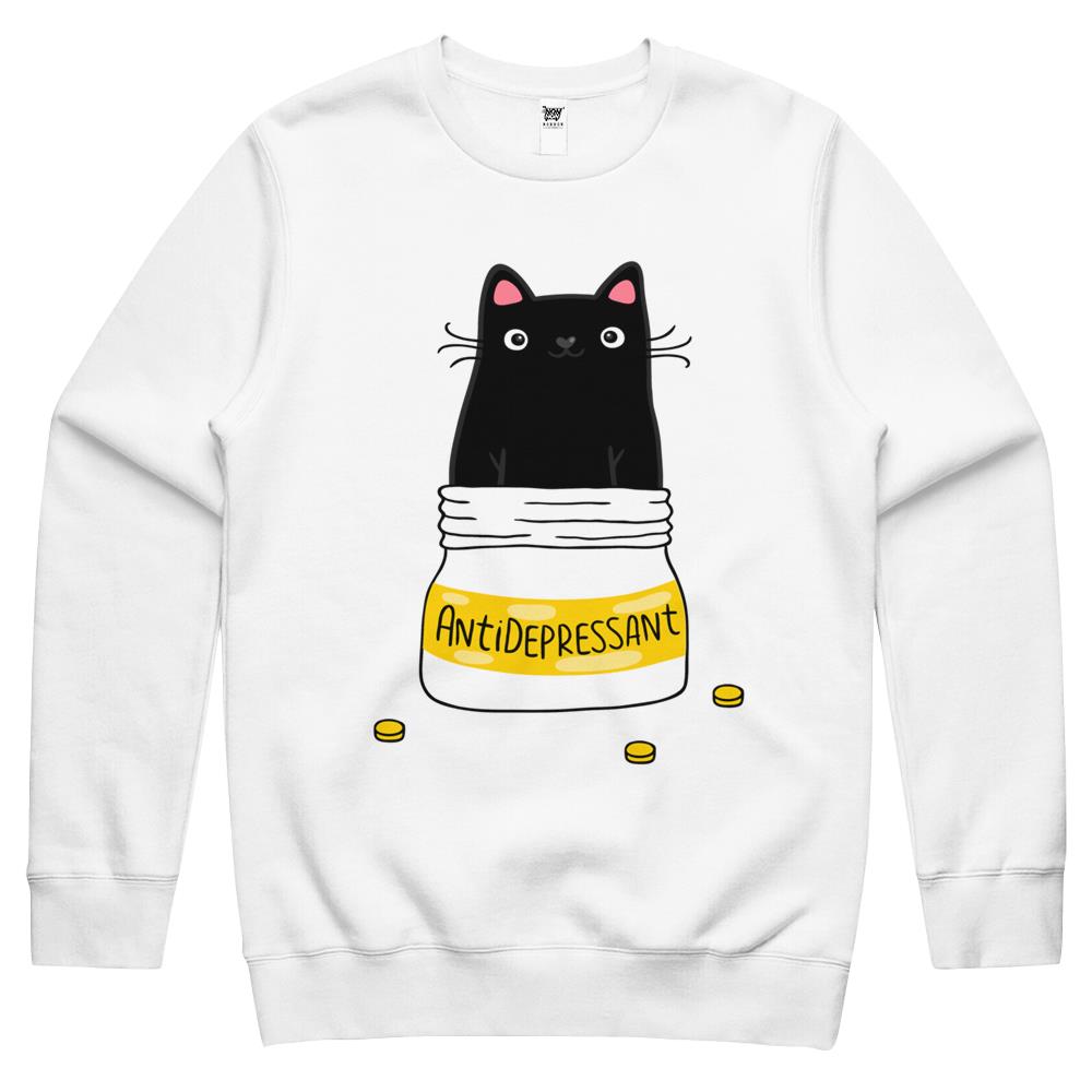 Fur Antidepressant . Cute Black Cat Illustration. A Gift For A Pet Lover. Crewneck Sweatshirt