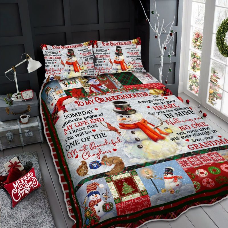 Grandma To Granddaughter Quilt Bedding Set, Snowman, Christmas Gift