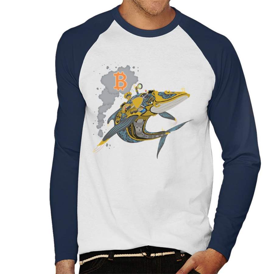 Bitcoin Steampunk Crypto Whale Men’s Baseball Long Sleeved T-Shirt