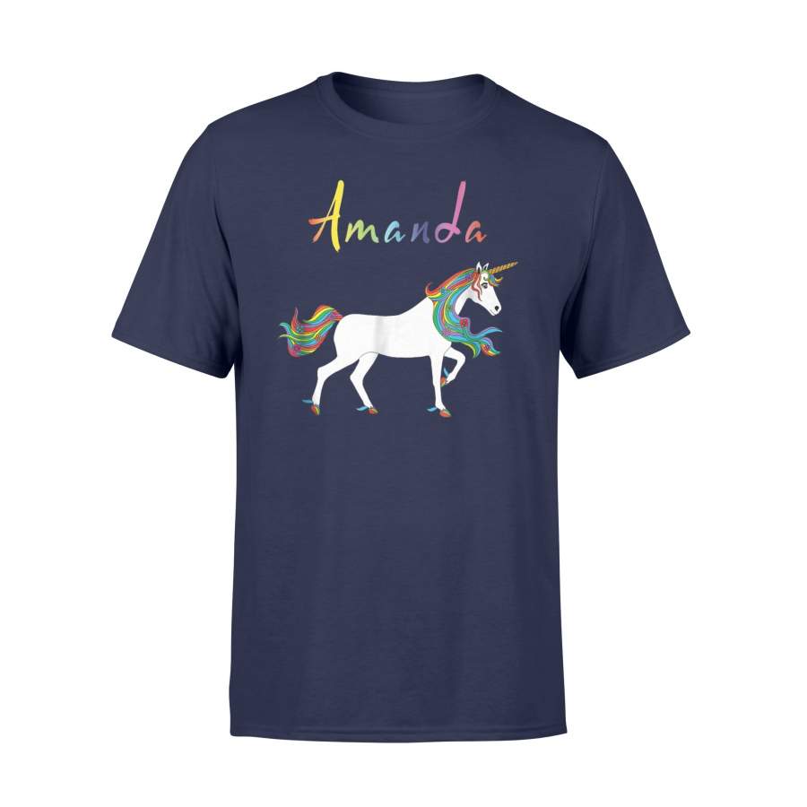 Amanda Personalized Unicorn With Name Rainbow Colors T Shirt