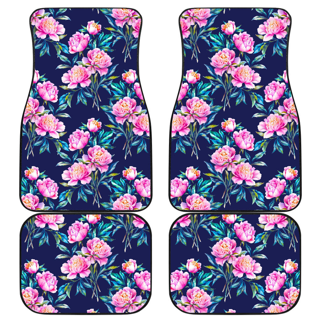 Pink Peony Floral Flower Pattern Print Front And Back Car Floor Mats, Front Car Mat