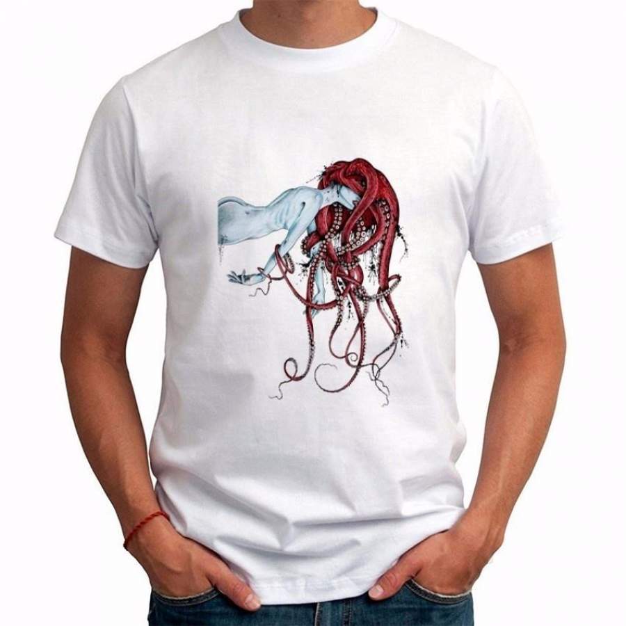 Leisure Hot Sales New Style Men’S Men Cool T-Shirt Octopus Woman O-Neck T-Shirts Men Clothing White T-Shirt