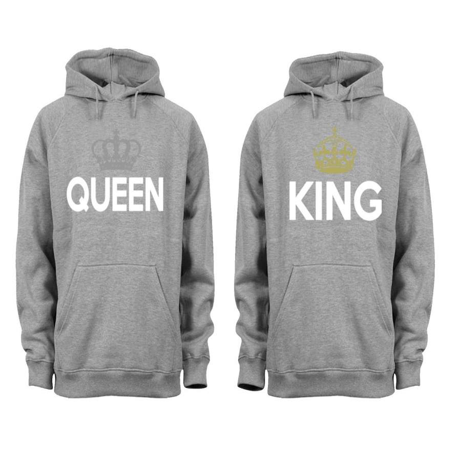 XtraFly Apparel King Rey Queen Reina Valentine’s Matching Couples Hooded-Sweatshirt Pullover Hoodie