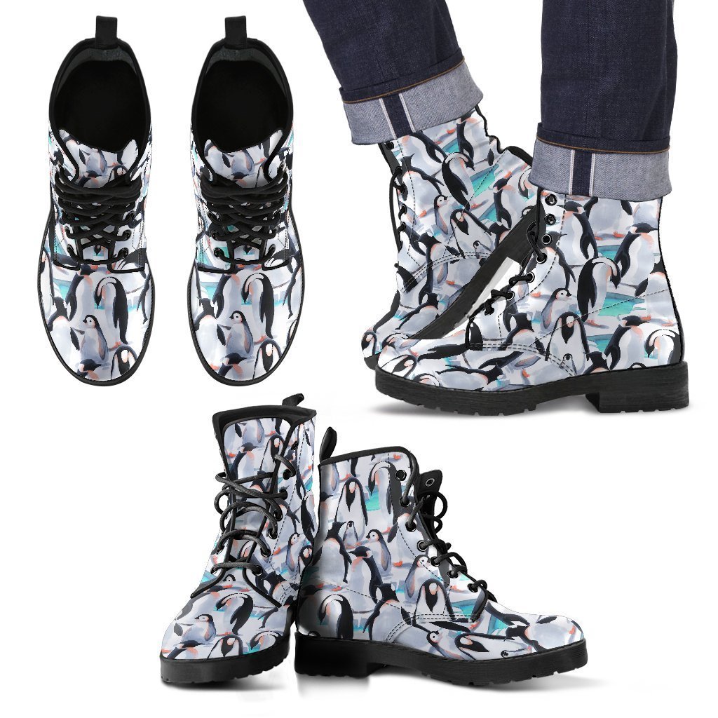 Pattern Print Penguin Men Women Leather Boots Fashion Boots Custom Shoes