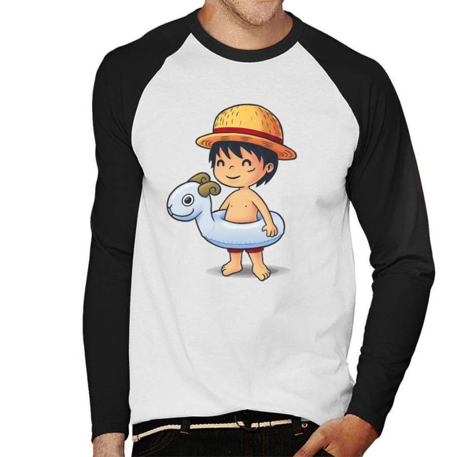 One Piece Cute Beach Monkey D Luffy Men’s Baseball Long Sleeved T-Shirt