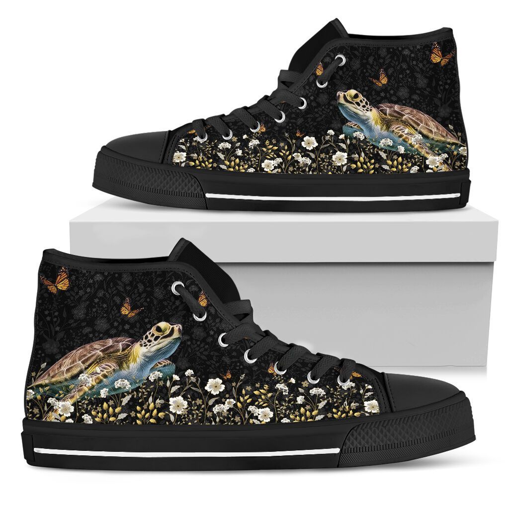 Turtle Flower High Top Shoes For Women, Shoes For Men Custom Shoes