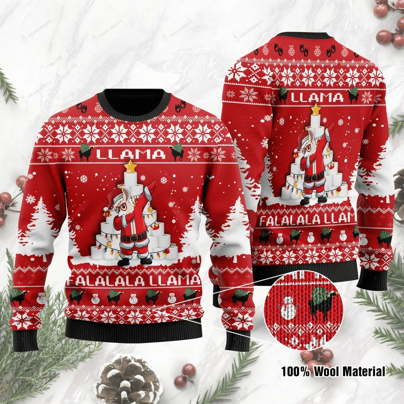 Unifinz Llama Christmas Sweater Dabbing Santa Llama Falalala Llama Red Ugly Sweater 2022