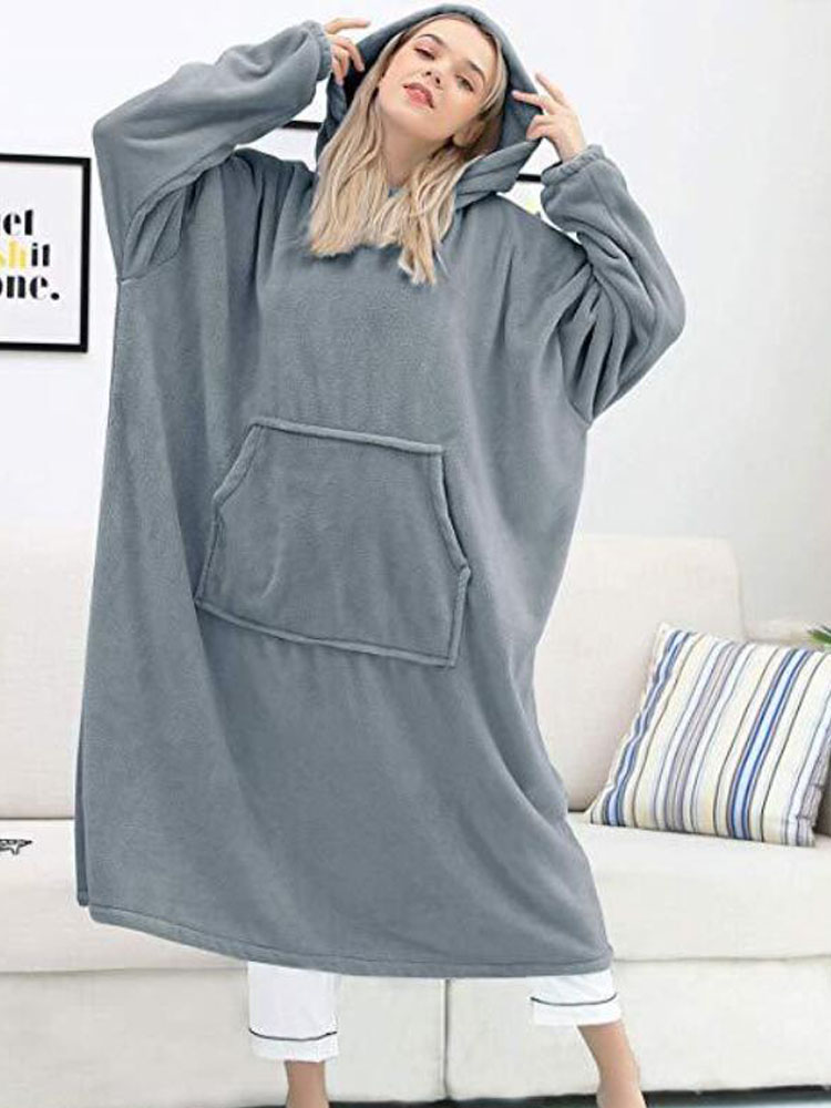 Super Long Hoodies Sweatshirt Women Winter Warm Hoodie Oversized Female Wearable Blanket Ladies Giant Blanket With Sleeve alx