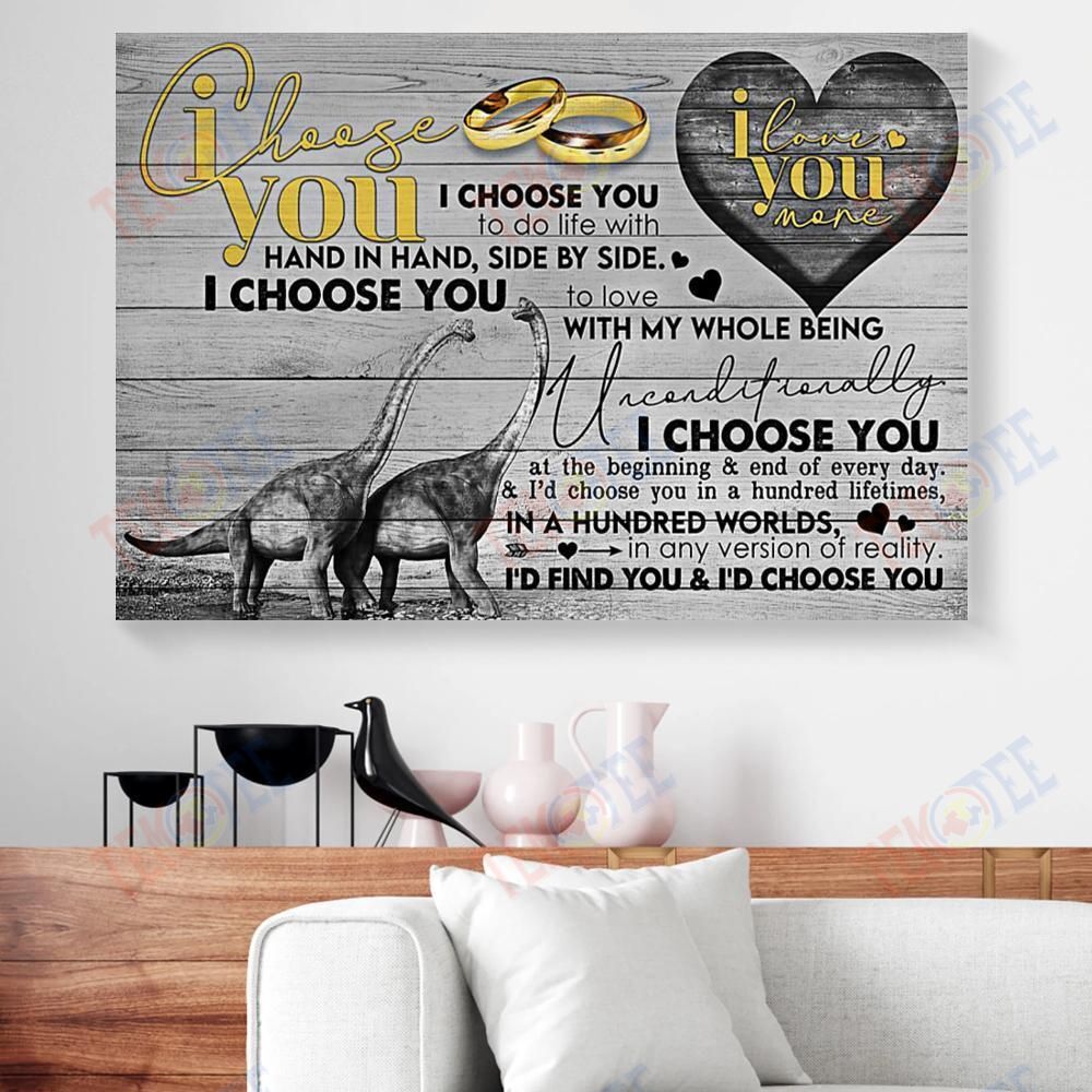 Best Canvas Prints I Choose You To Do Life With Hand In Hand Dinosaur Couple Horizontal Canvas Wall Art Delightful Canvas Home Decoration