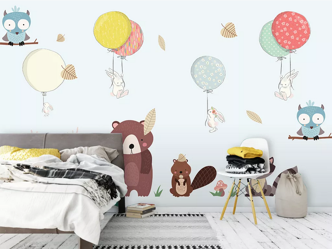 3D Cartoon Animal Squirrel Balloon Wall Mural Wallpaper Lqh 115