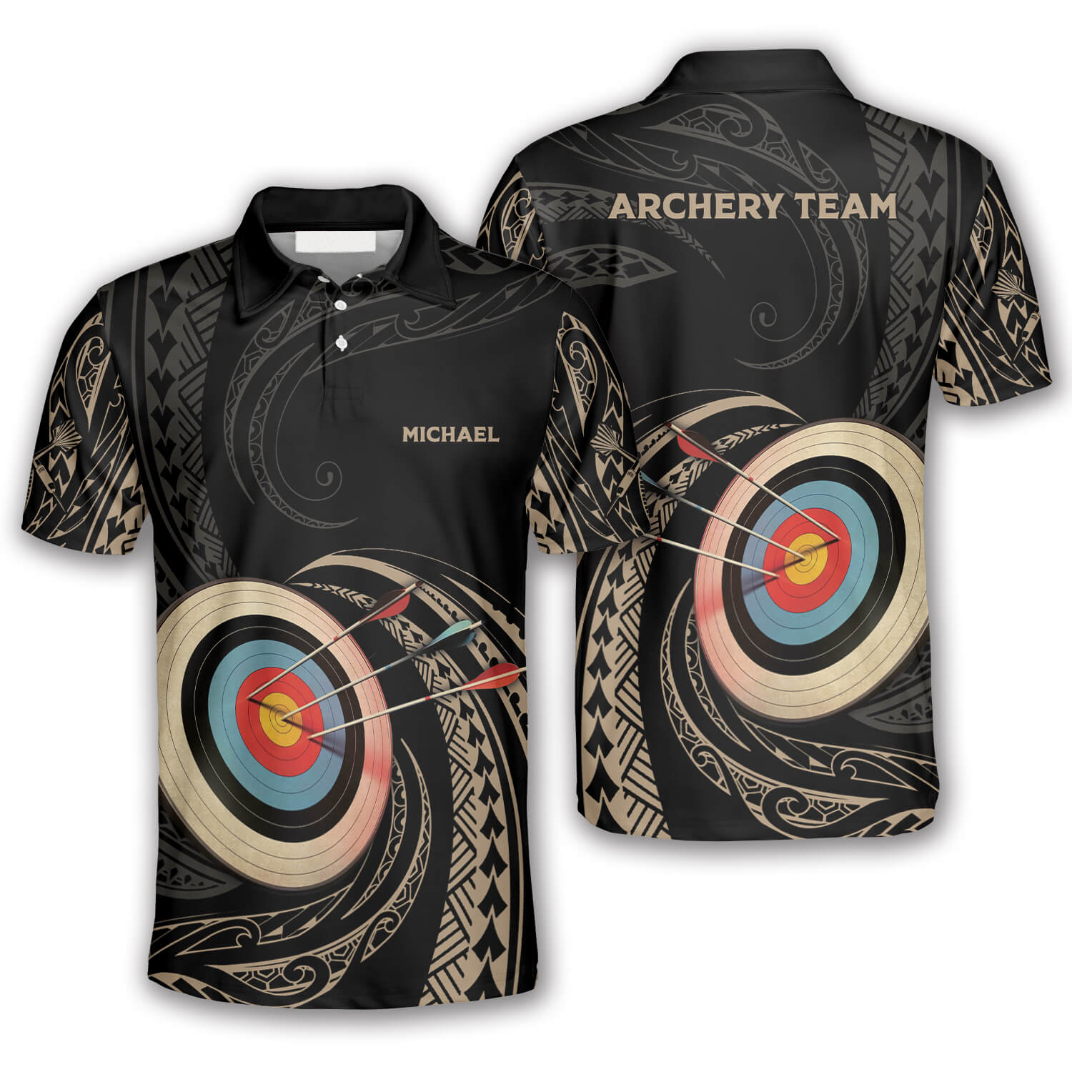 3D All Over Print Archery Golden Tribal Custom Archery Shirts For Men, Archery Team Uniform