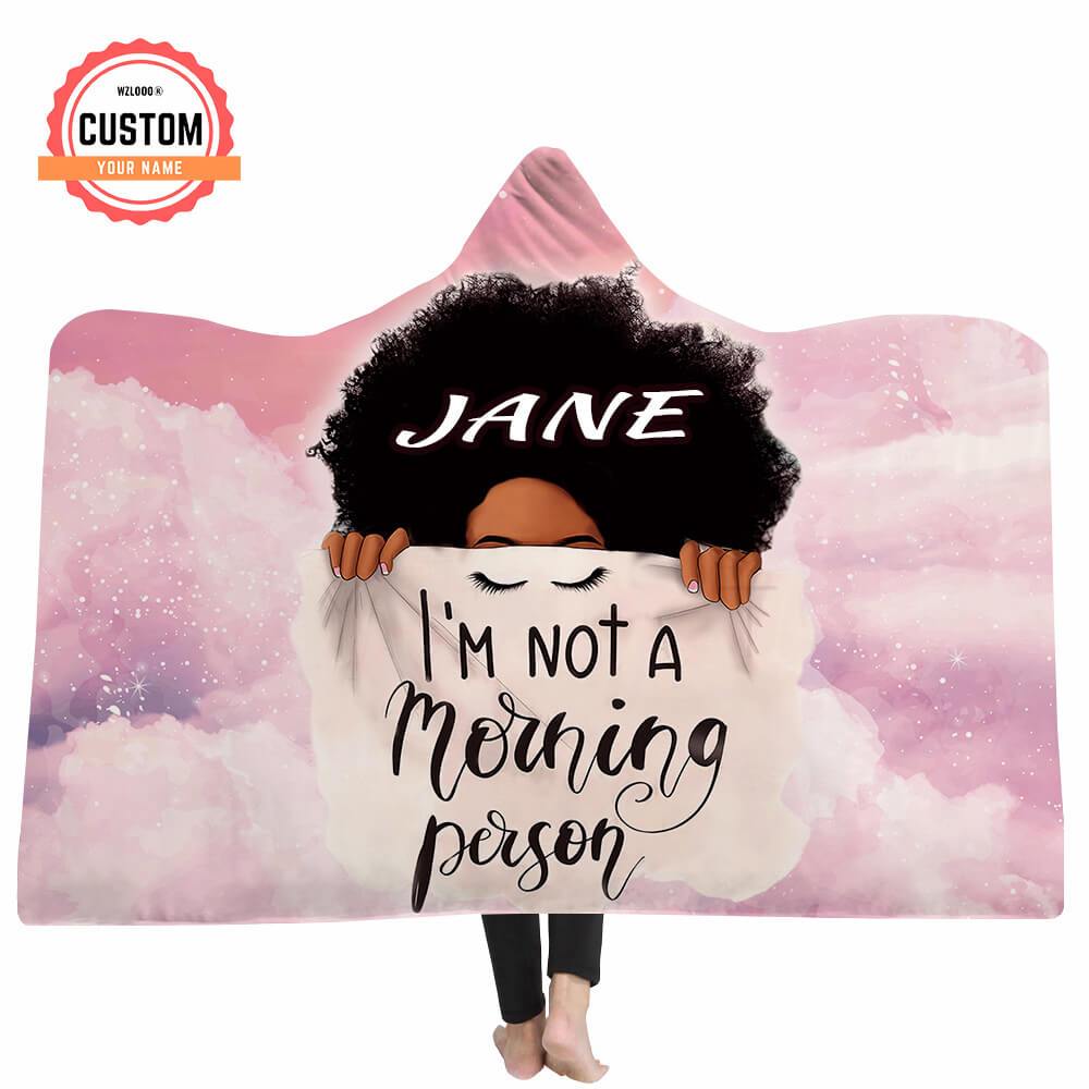 Sleeping Pink Black Girl Custom Name Hooded Blankets