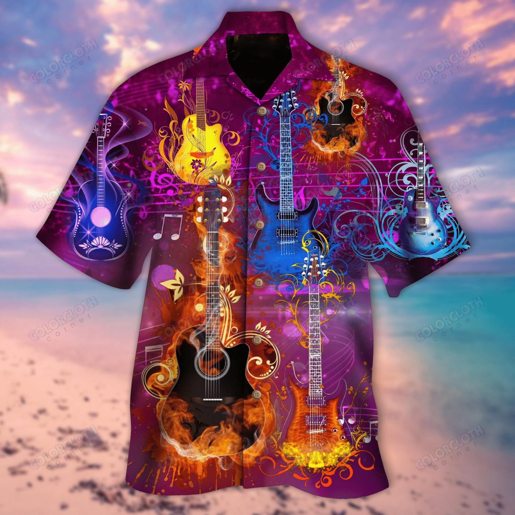 Tree Of Life Guitars Aloha Hawaiian Shirt Colorful Short Sleeve Summer Beach Casual Shirt For Men And Women