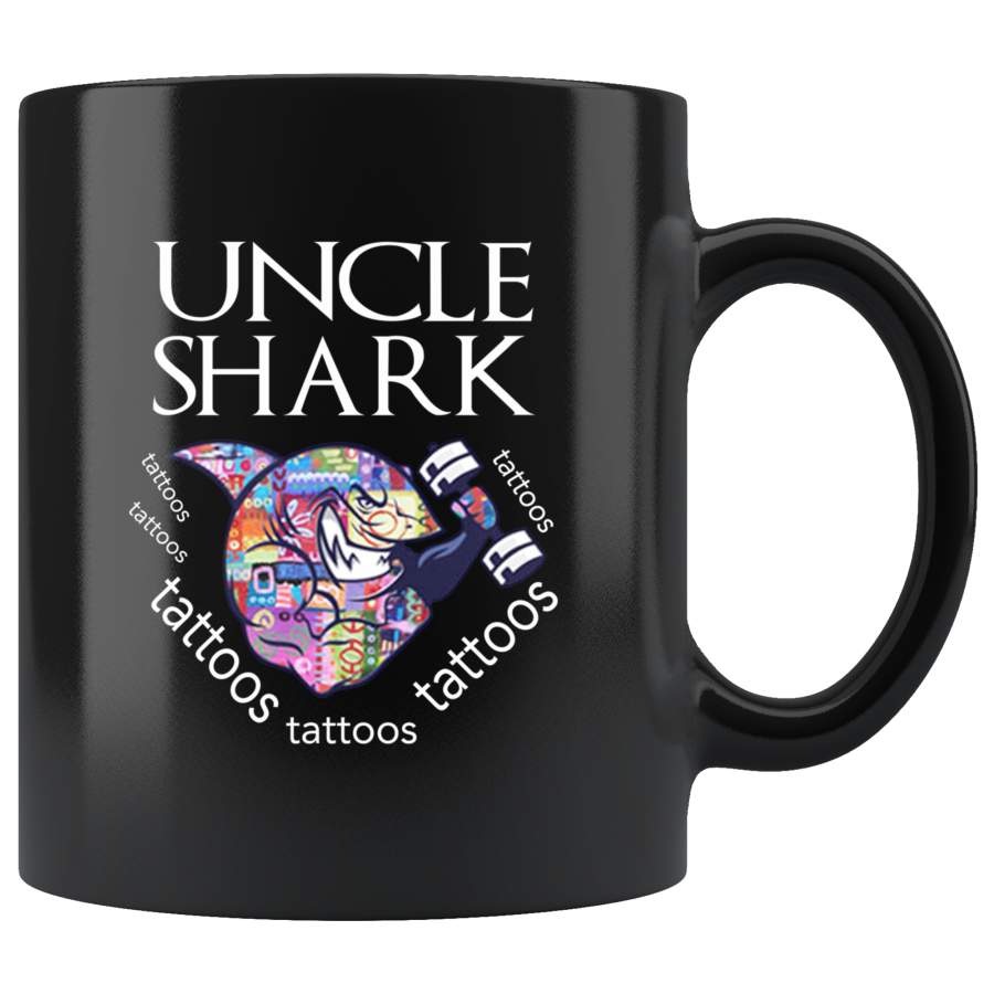 Uncle shark tattoos father’s day gift black coffee mug