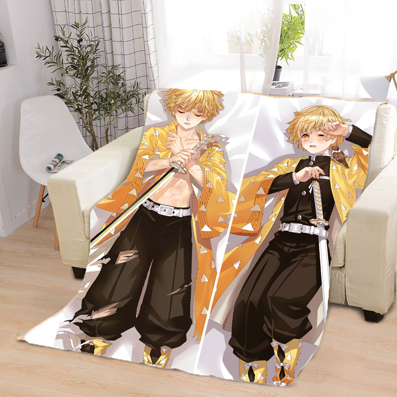Demon Slayer Anime Blanket Agatsuma Zenitsu Cute Blanket Flannel Sofa Blanket Adult Kids Cartoon Custom Throw Blanket For Bed Alx Onlytee
