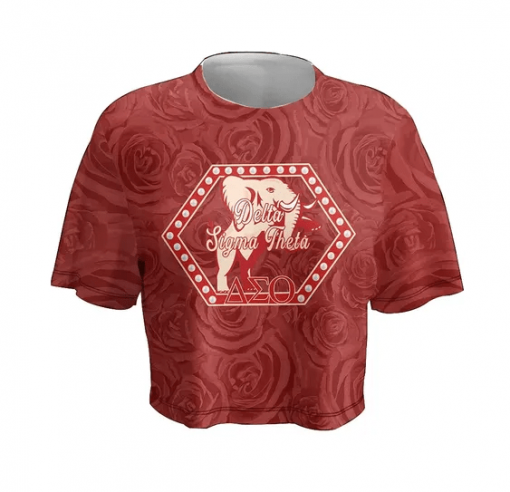 Delta Sigma Theta Delta Red Rose Background Crop Top T Shirt