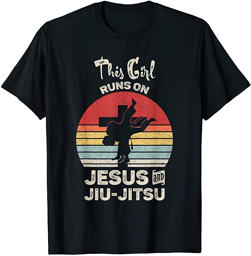 Vintage Retro This Girl Runs On Jesus And Jiu-Jitsu T-Shirt