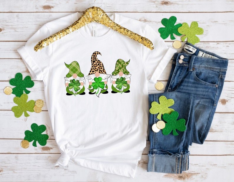 St. Patrick’S Day Gnomes Shirt, St Patricks Day Shirt, Irish Gifts, Clover Shirt, Shamrock Shirt, Leopard Shamrock