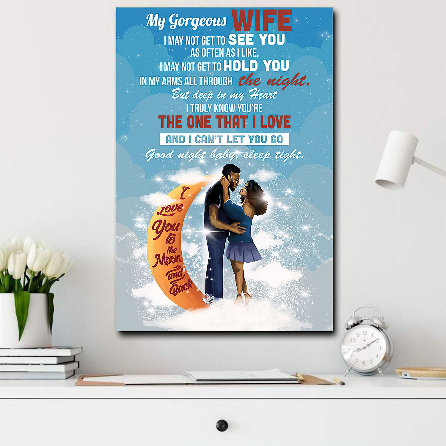 African American Art Canvas I Love You To The Moon And Back Living Room Bedroom Bathroom Home Decoration