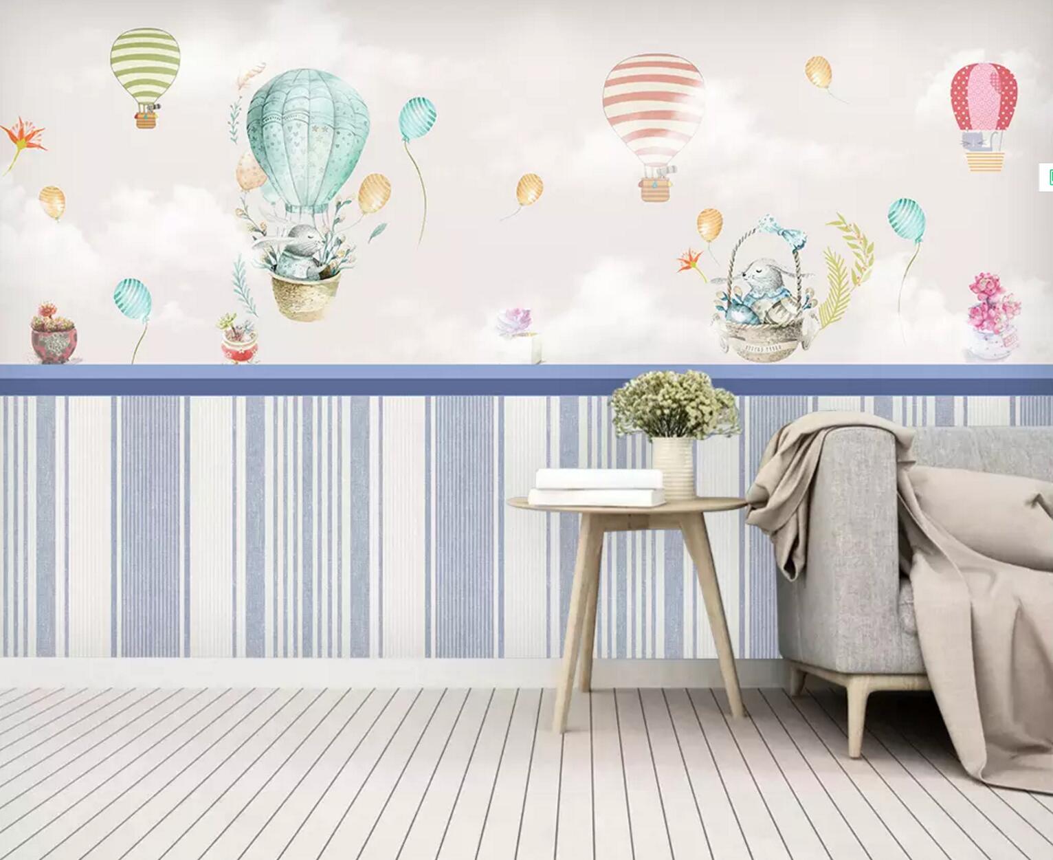 3D Cartoon Animals Hot Air Balloon Wall Mural Wallpaper 474