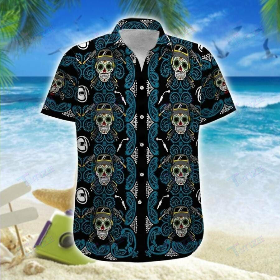 Skull Sugar Welder All Over Printed Hawaii Shirt Size S Ha84049