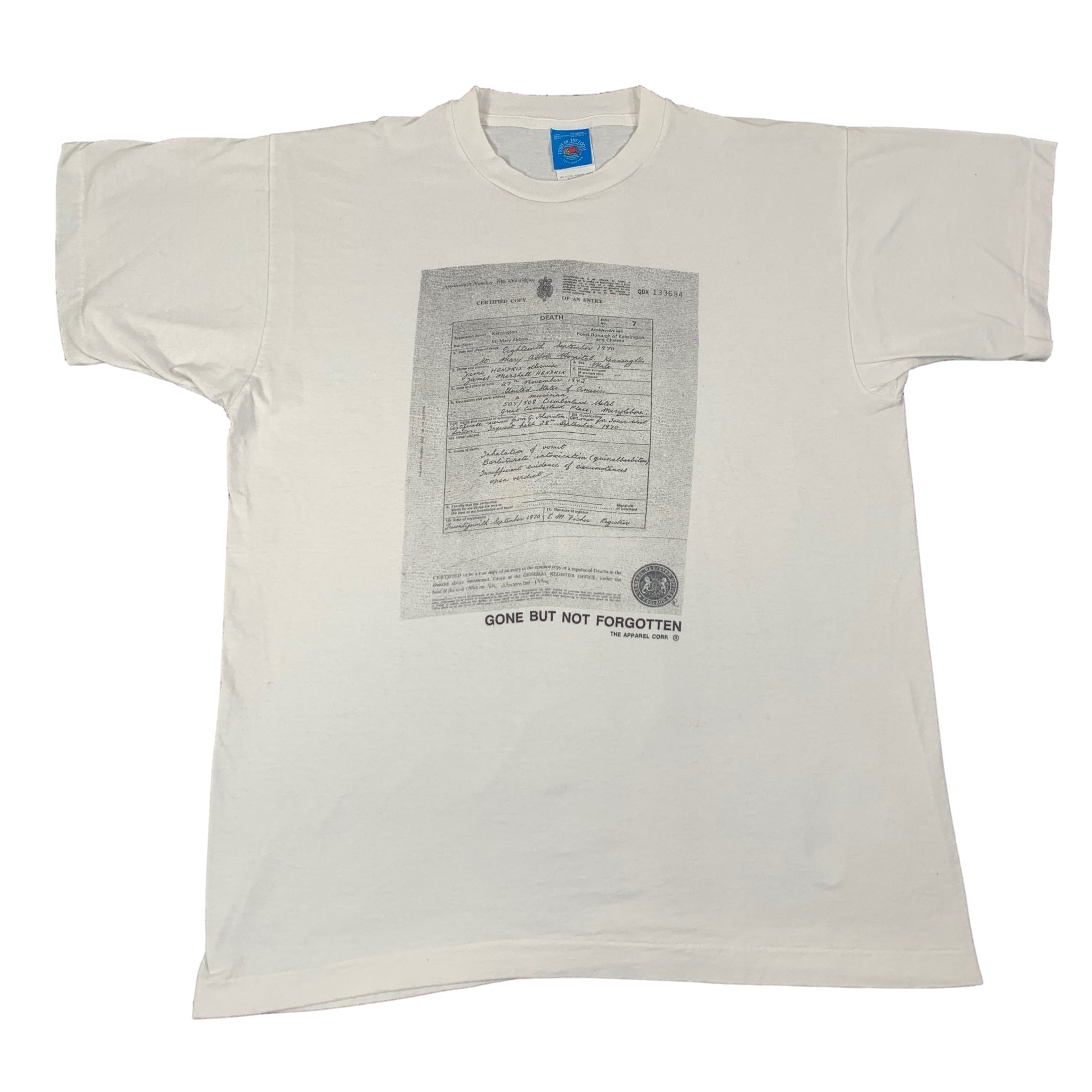 Vintage Jimi Hendrix “Death Certificate” T-Shirt