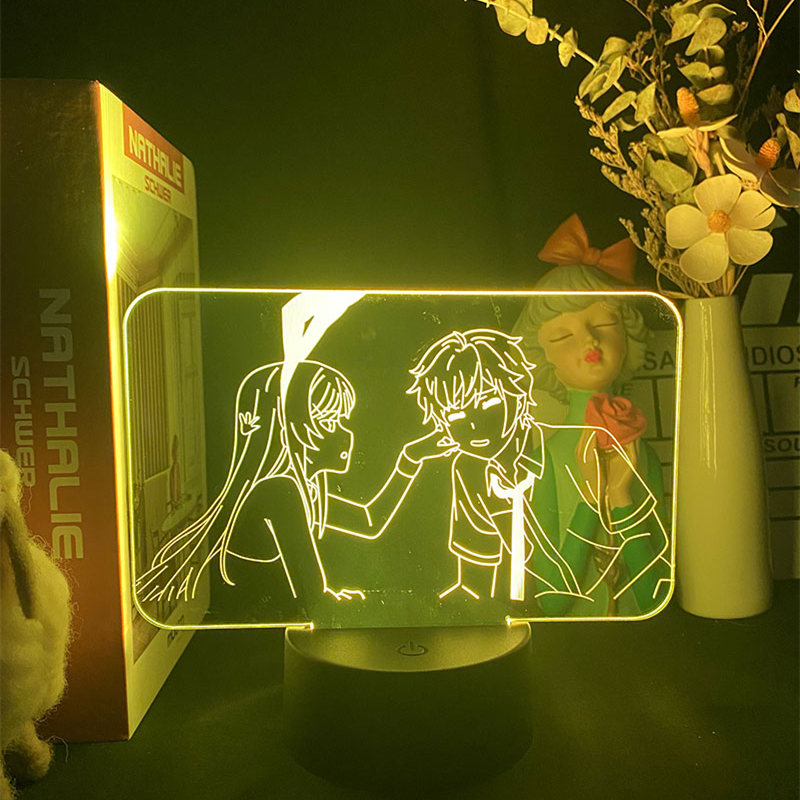 Anime Rascal Waifu Mai Sakurajima Bunny Girl 3D Night Light Couple Lamp Valentines Day Gift for Boyfriend alx