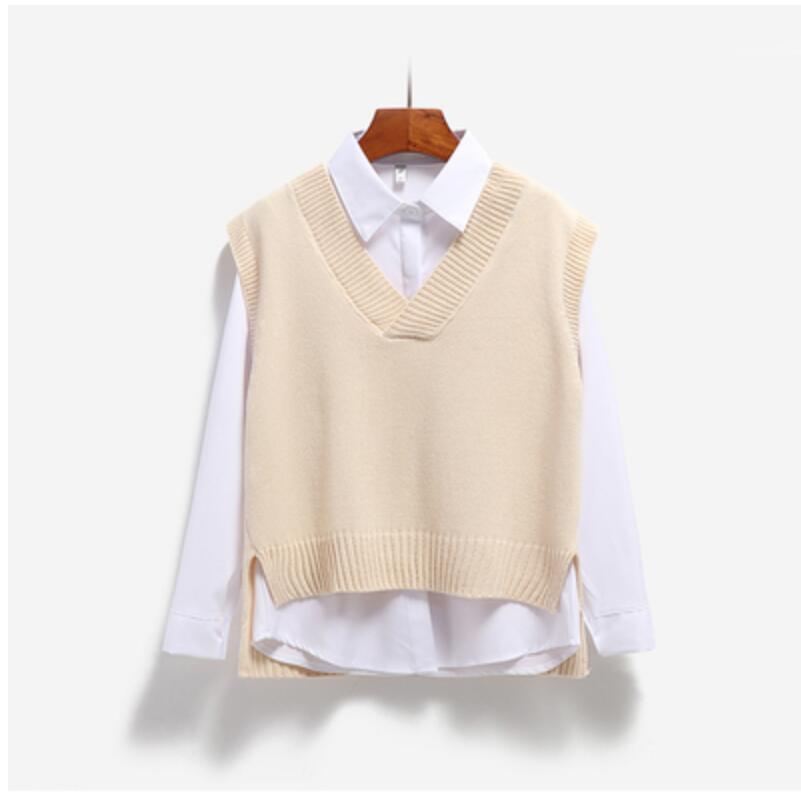 Vest Women All-match Korean Knitted Sweater Vest Ladies Pullover Tops School Teenager Girls Waistcoat Female Coat Pull Femme alx