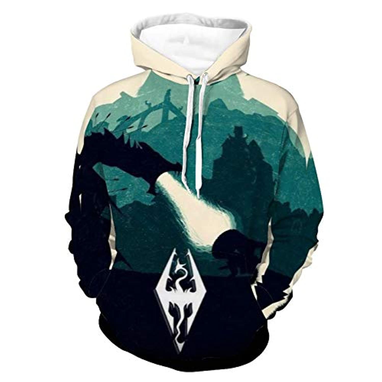 THE ELDER SCROLLS Hoodies – Skyrim Hoodie Skyrim Symbol Dragon 3D Print Pullover Drawstring Hoodie