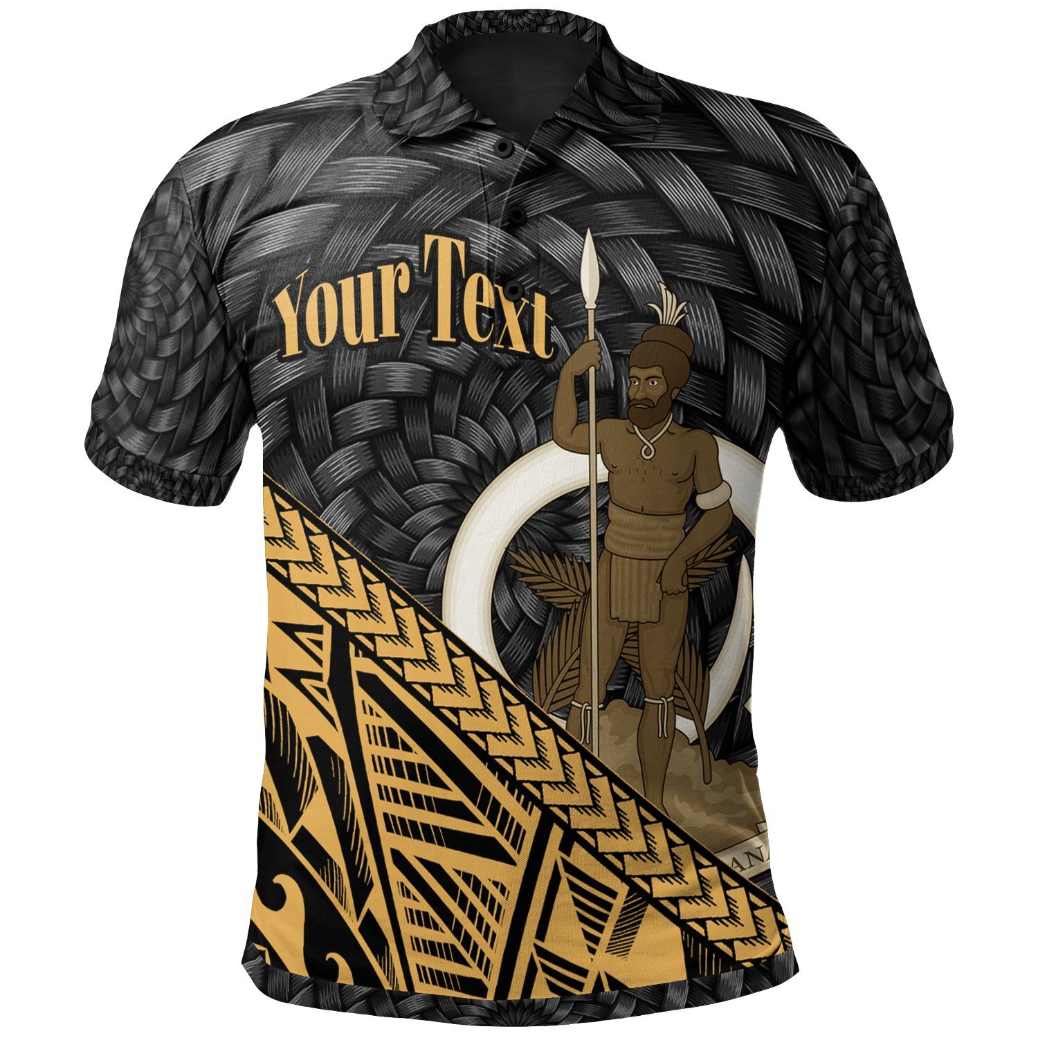 Vanuatu Polo Shirt – Custom Gold Polynesian Patterns With Bamboo – BN01