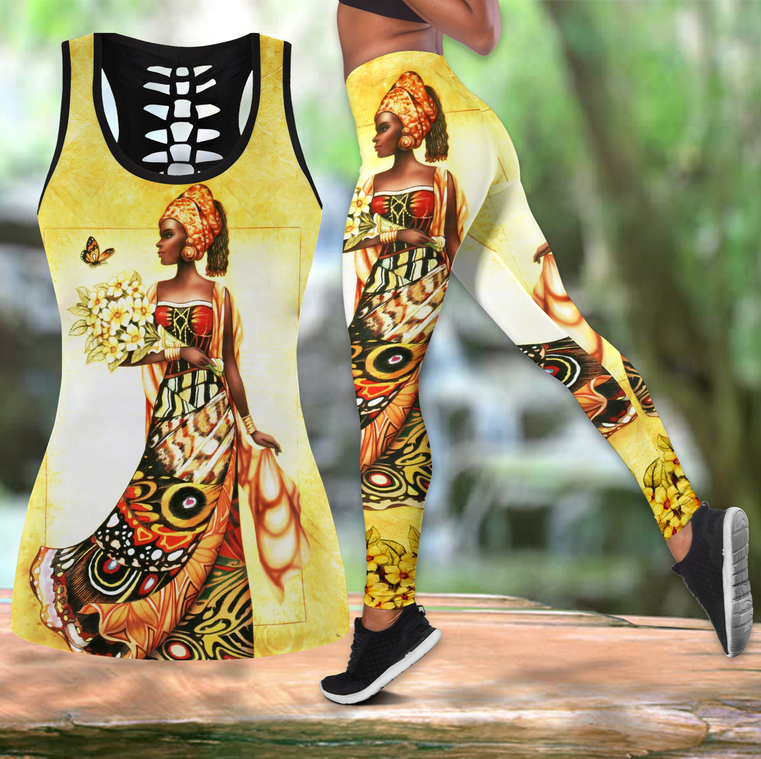 Yellow Pattern African Girl Hollow Tank Top Or Legging 3D #Va