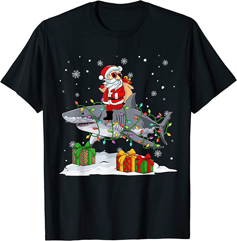 Christmas Santa Claus Riding Shark Xmas Holiday T-Shirt