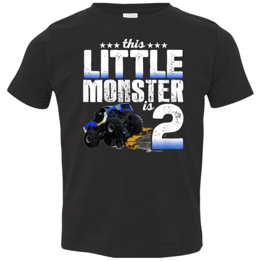 Kids 2 Years Old Little Monster Truck Shirt 2nd Birthday Gift Tee 3321 Rabbit Skins Toddler Jersey T-Shirt