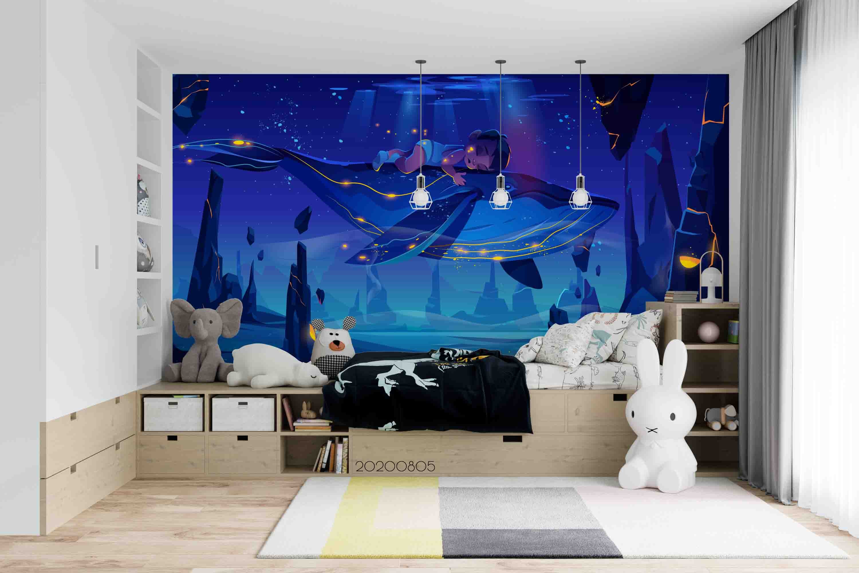 3D Blue Whale Kid Wall Mural Wallpaper Sf 02