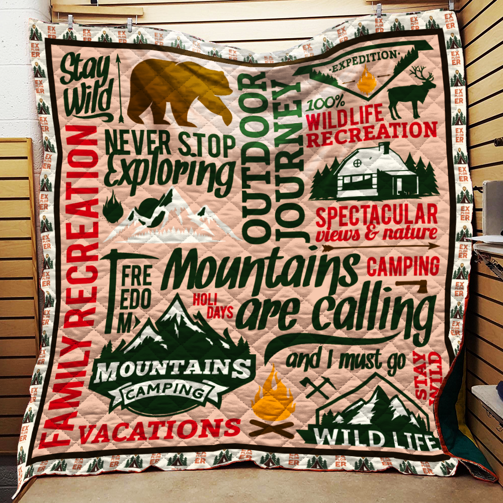 Camping Mountains are Calling Quilt Blanket