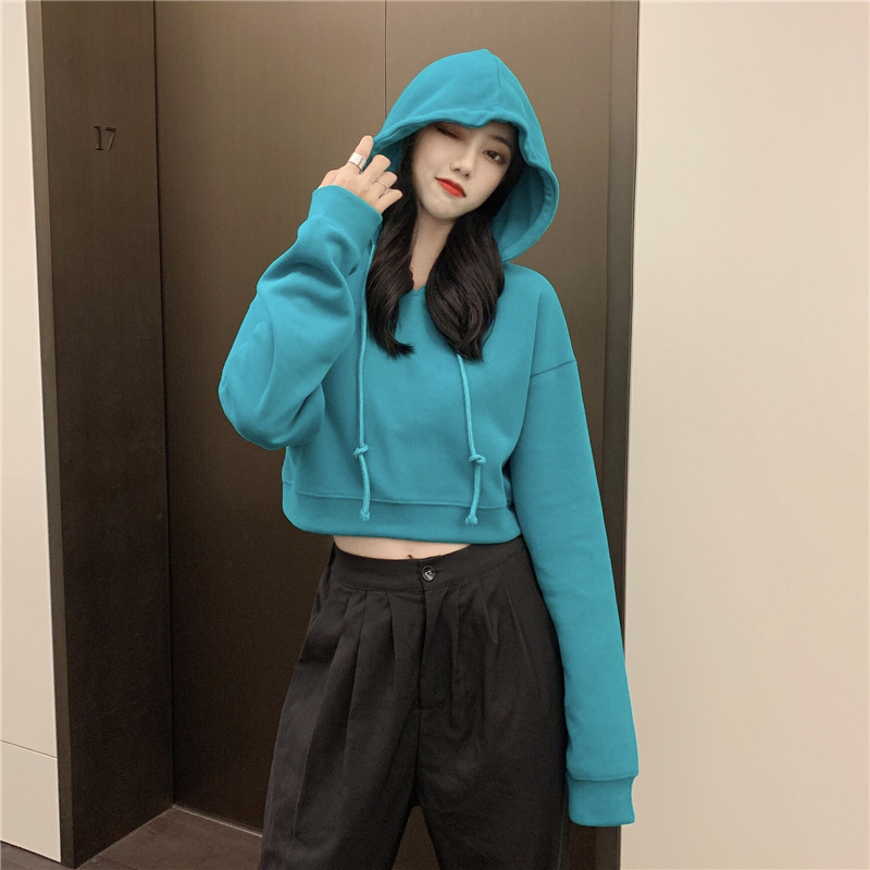 Cropped Hoodies Women Candy Color Fashion High Street Teenager Popular Spring Tops Korean Style Ulzzang Chic Hooded Sweatshirts alx