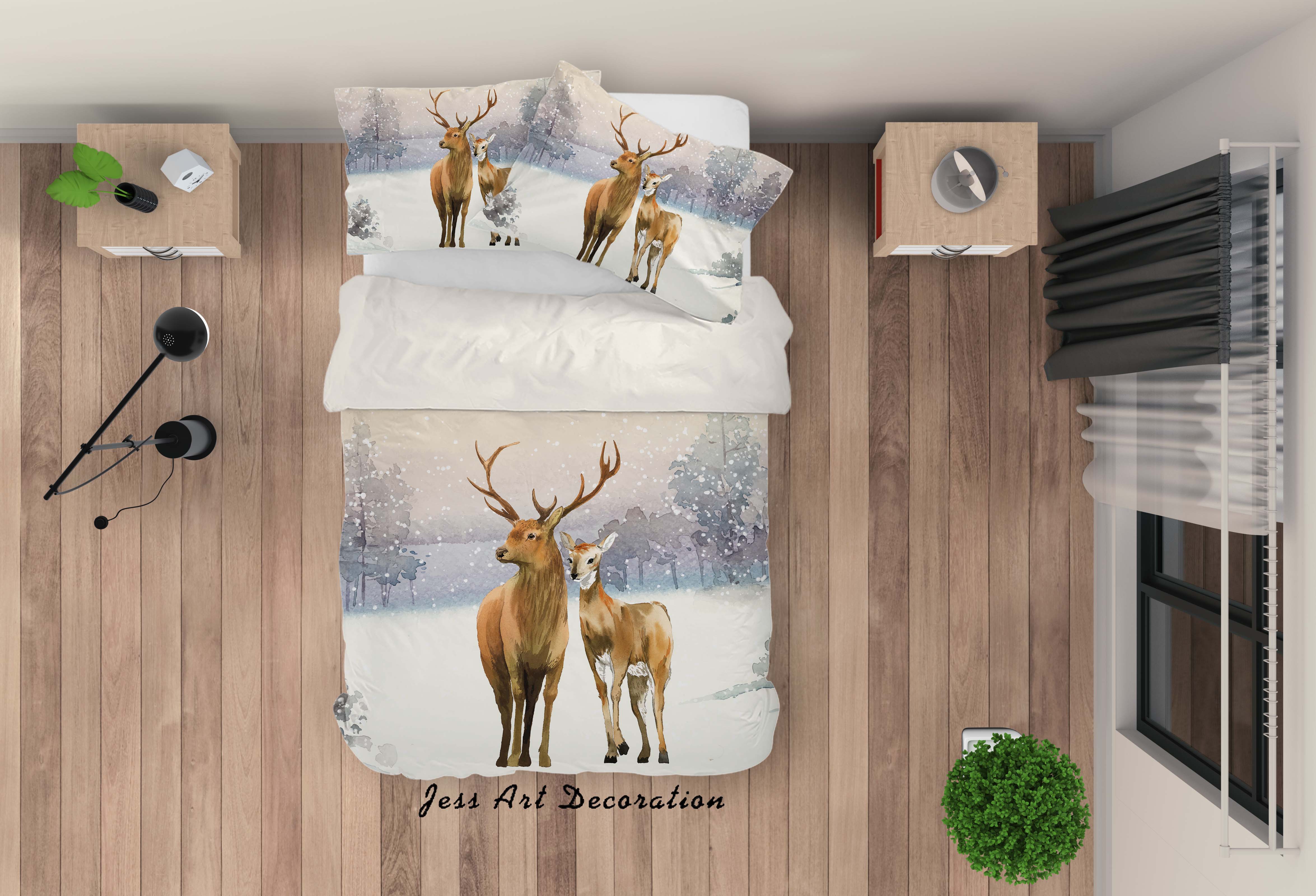 3D Snowland Tree Buck Animal Quilt Cover Set Bedding Set Duvet Cover Pillowcases Lxl