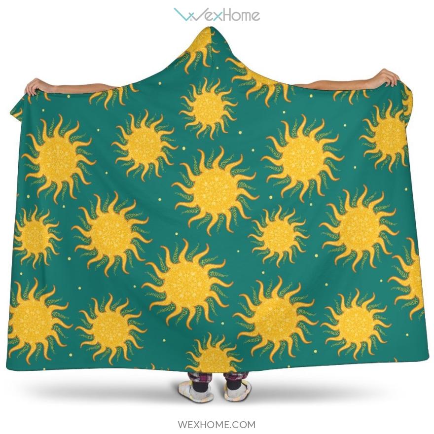 Sun Green Background Hooded Blanket