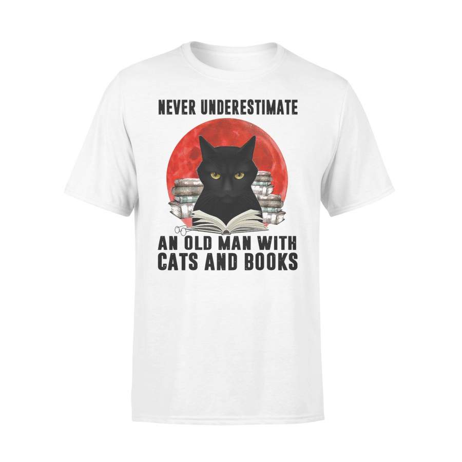 Never Underestimate An Old Man With Cats And Books Blood Moon T-shirt