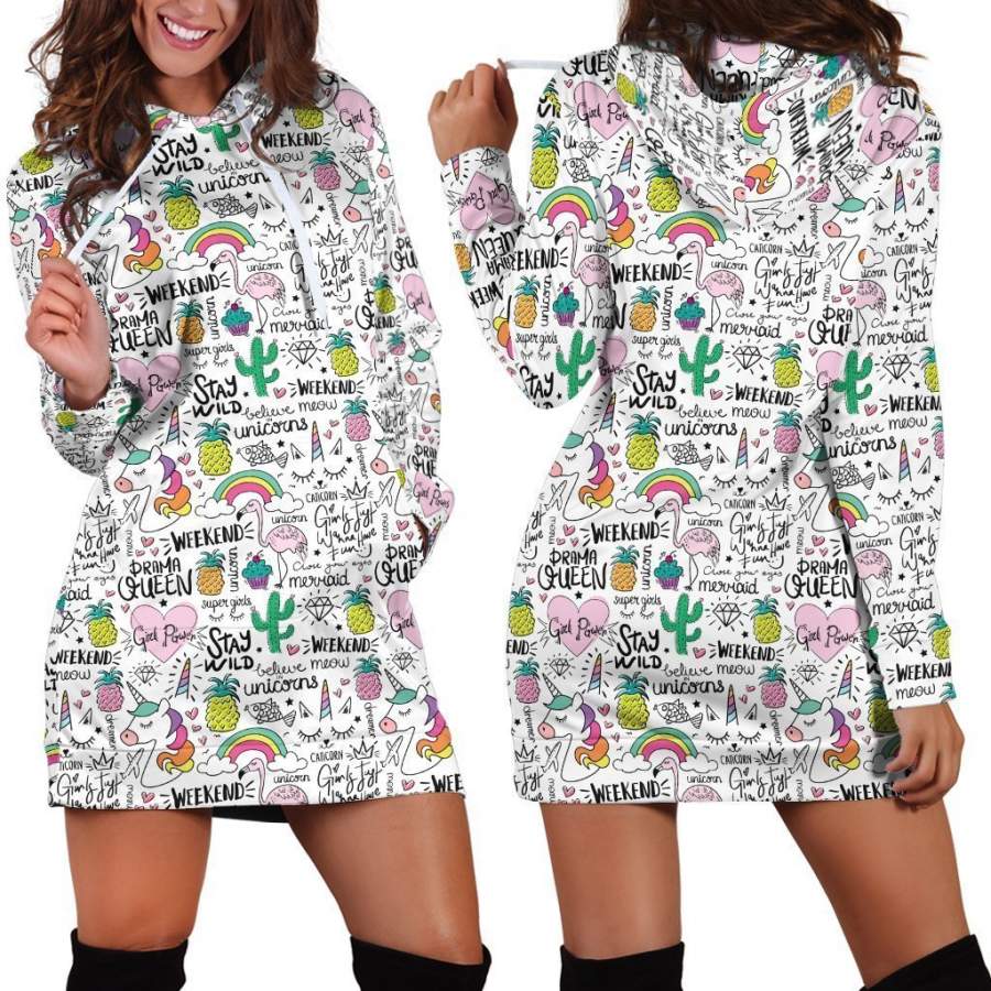 3D All Over Unicorn And Prama Queen Hoodie Dress