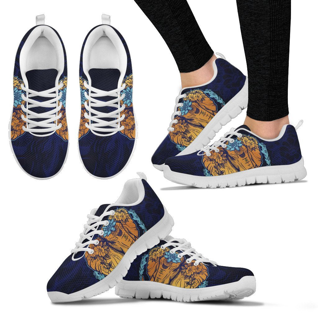 Gold Elephant Lotus Women Sneakers Shoes