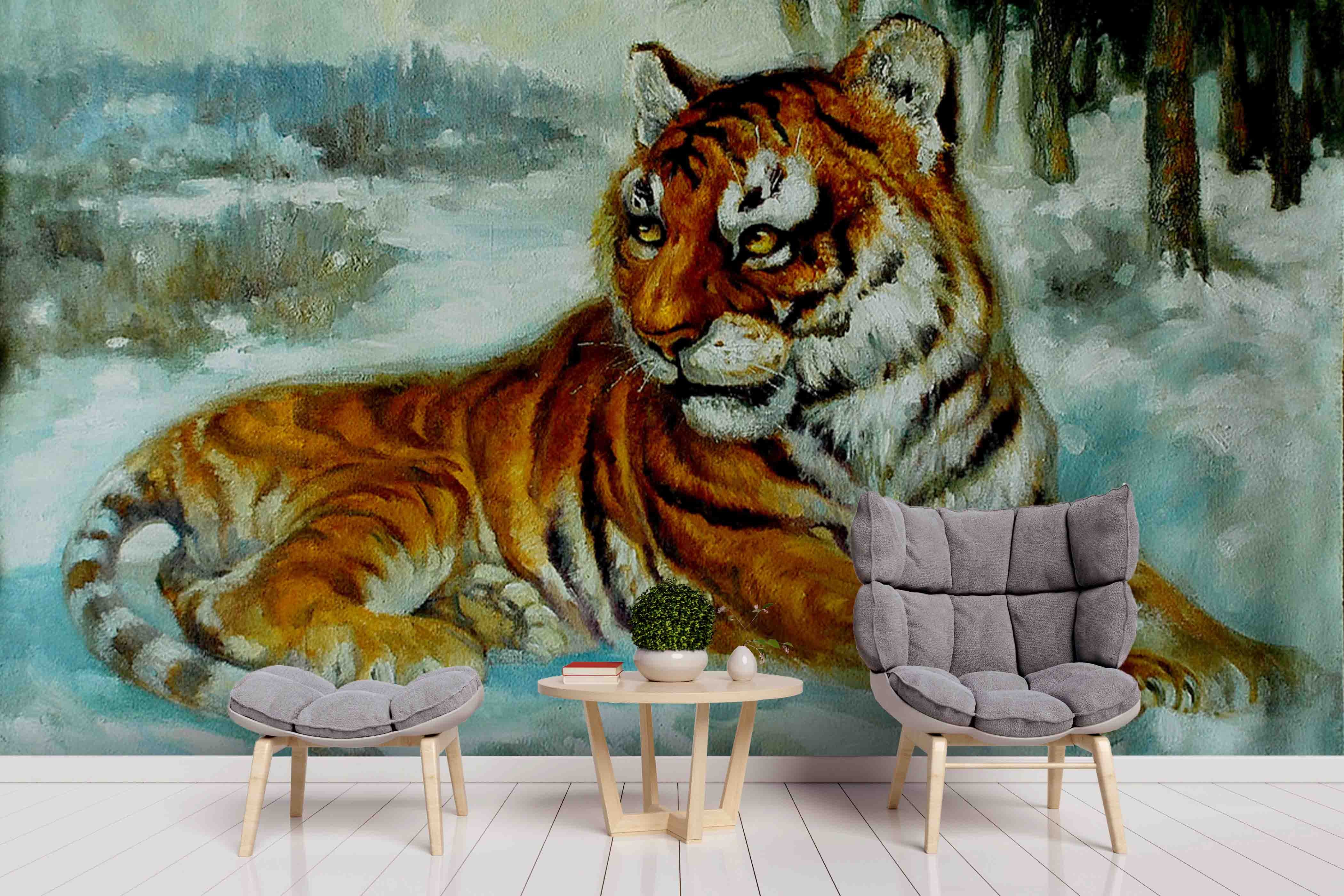 3D Tiger Oil Painting Wall Mural Wallpaper 10