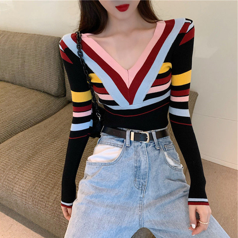 Woman Sweaters Pull Hiver Top 2020 Autumn and Winter V-neck Sexy Knitwear Sweater Femme Chandails alx