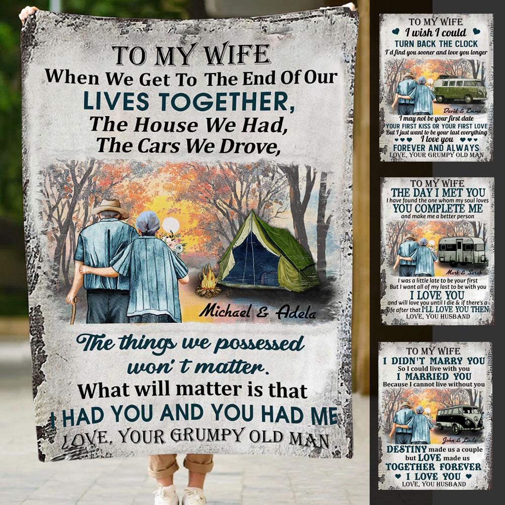 Forever And Always Old Couple Camping Partner Whom My Soul Love To My Wife Husband Anniversary Personalized Fleece Blanket