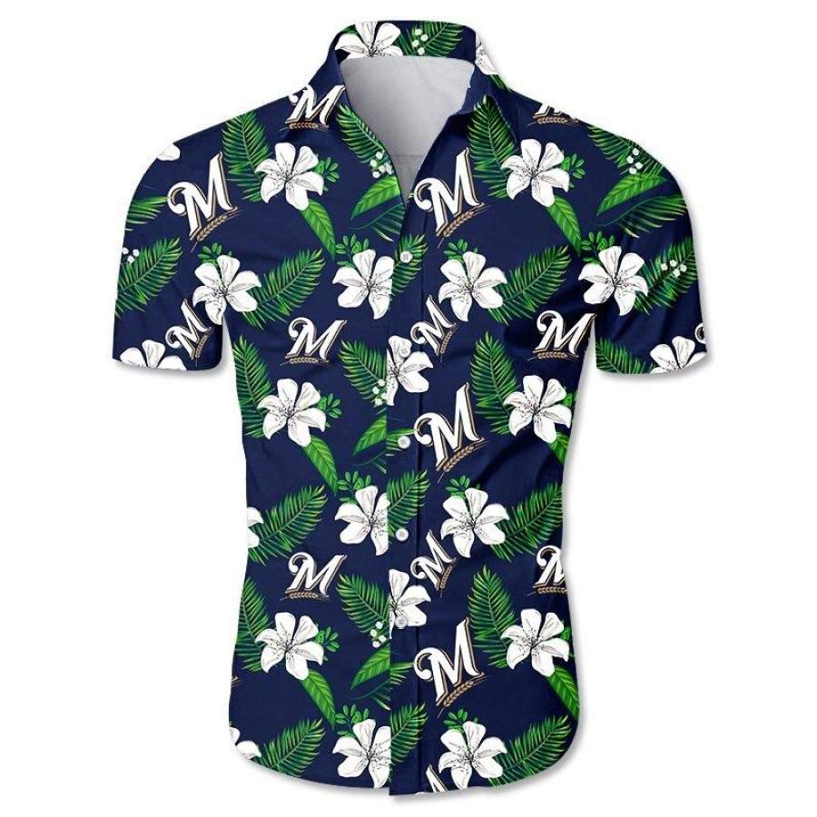 Milwaukee Brewers Hawaii Shirt Short Sleeve Slim Fit Body Ha111616